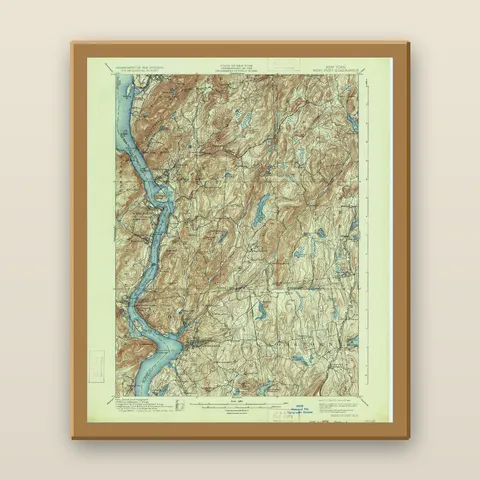Bear Mountain and the Hudson Highlands Topographic Map, 1901 — Framed — natural oak