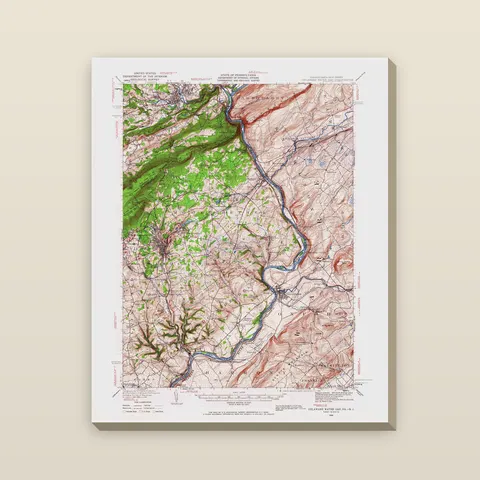 Delaware Water Gap Topographic Map, 1936 — Stretched canvas
