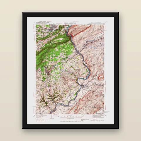 Delaware Water Gap Topographic Map, 1936 — Framed — black