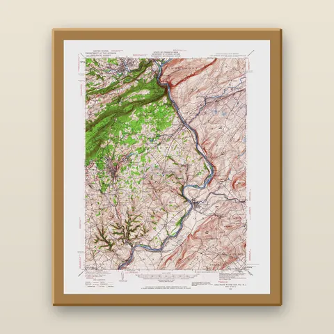 Delaware Water Gap Topographic Map, 1936 — Framed — natural oak
