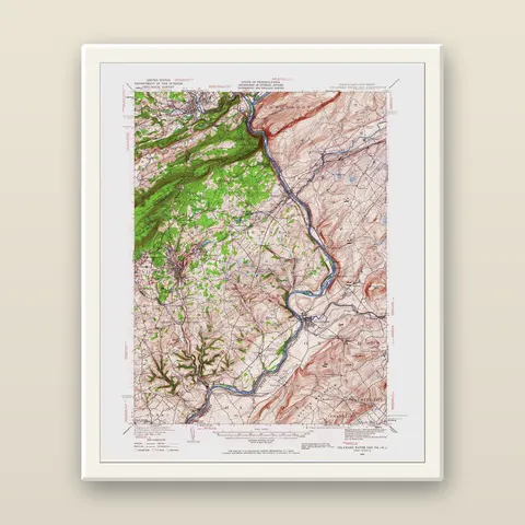Delaware Water Gap Topographic Map, 1936 — Framed — white