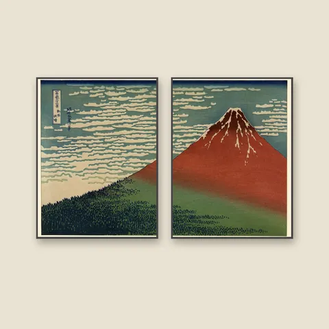 Fine Wind Clear Morning (Red Fuji), 1831 — Diptych — Stretched canvas