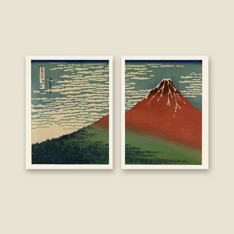 Fine Wind Clear Morning (Red Fuji), 1831 — Diptych — Framed — white