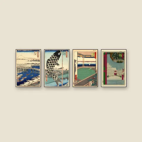 Four Seasons of Edo — Hiroshige 4-Piece Set — Stretched canvas