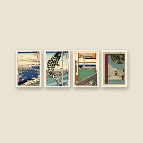 Four Seasons of Edo — Hiroshige 4-Piece Set — Framed — white