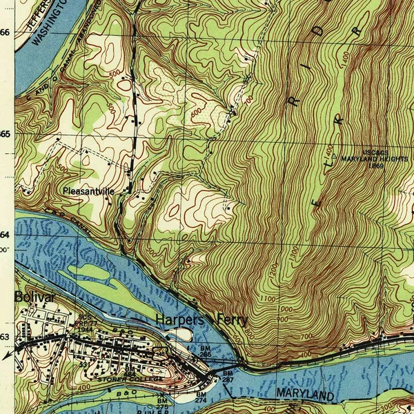 Detail: the Potomac and Shenandoah meeting at the town