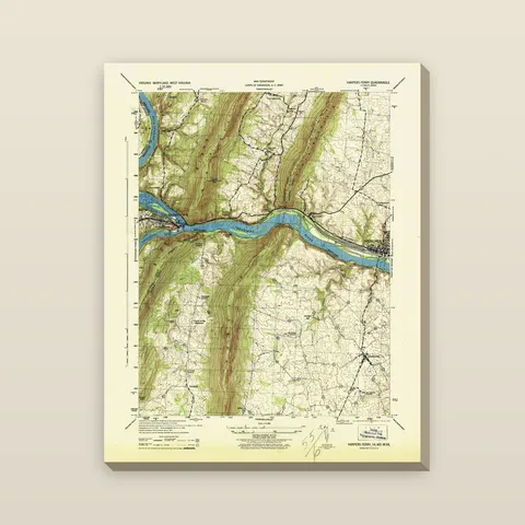 Harpers Ferry Topographic Map, 1944 — Stretched canvas