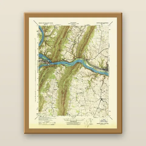 Harpers Ferry Topographic Map, 1944 — Framed — natural oak