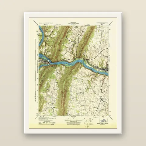 Harpers Ferry Topographic Map, 1944 — Framed — white