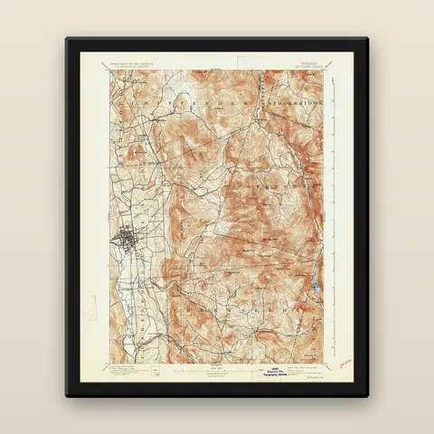 Killington Peak Topographic Map, 1893 — Framed — black
