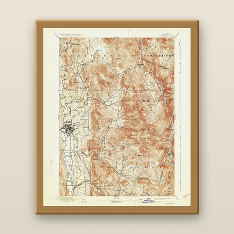 Killington Peak Topographic Map, 1893 — Framed — natural oak