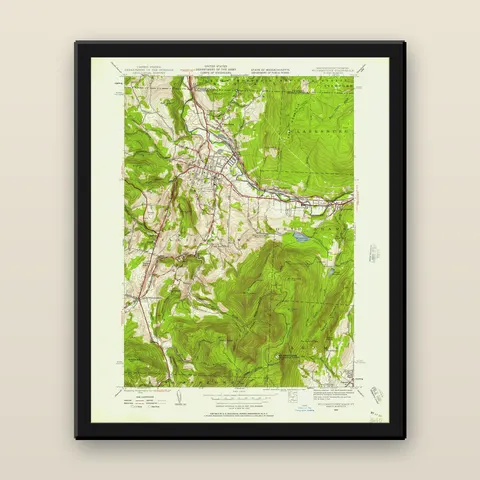 Mount Greylock Topographic Map, 1944 — Framed — black