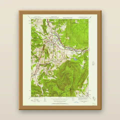 Mount Greylock Topographic Map, 1944 — Framed — natural oak