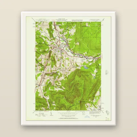 Mount Greylock Topographic Map, 1944 — Framed — white