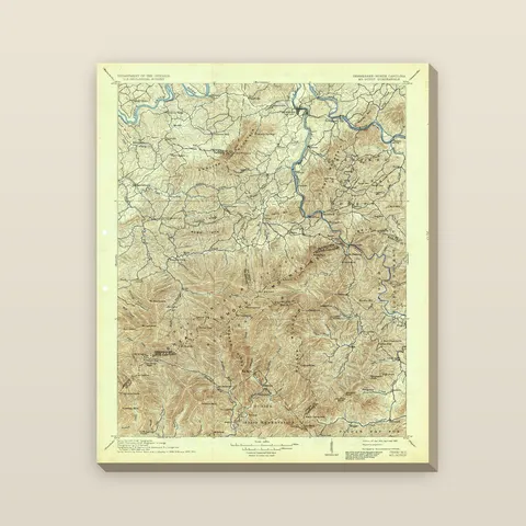Mount Guyot and the Great Smoky Mountains Topographic Map, 1912 — Stretched canvas