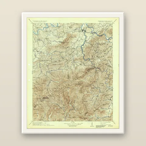 Mount Guyot and the Great Smoky Mountains Topographic Map, 1912 — Framed — white