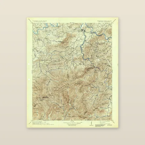 Mount Guyot and the Great Smoky Mountains Topographic Map, 1912 — Archival matte paper