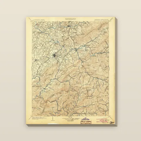 Roan Mountain Topographic Map, 1904 — Stretched canvas