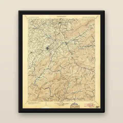 Roan Mountain Topographic Map, 1904 — Framed — black