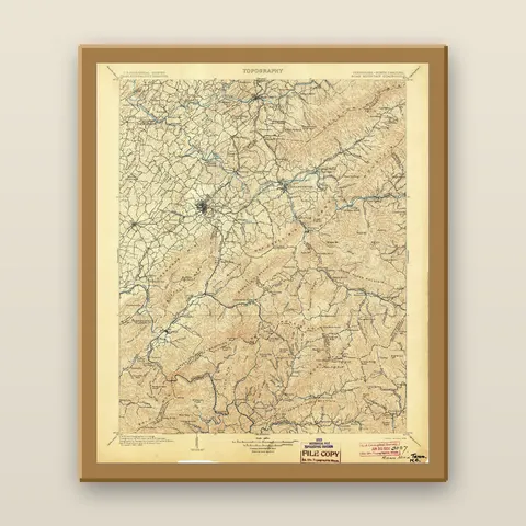 Roan Mountain Topographic Map, 1904 — Framed — natural oak