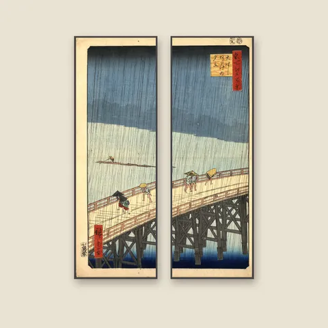 Sudden Shower over Shin-Ohashi Bridge, 1857 — Tall Pair — Stretched canvas