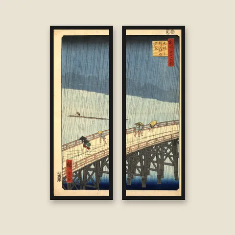 Sudden Shower over Shin-Ohashi Bridge, 1857 — Tall Pair — Framed — black
