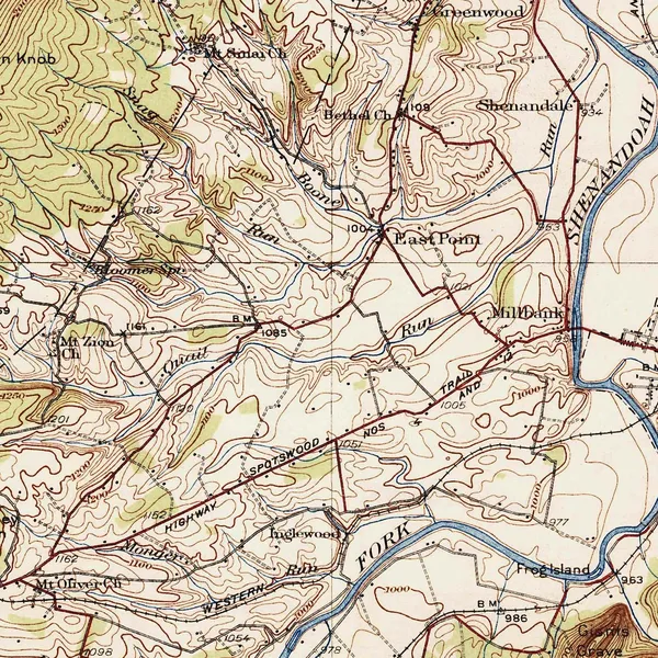Detail: the Appalachian Trail and Skyline Drive along the crest