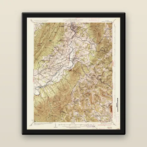 Swift Run Gap and the Shenandoah Topographic Map, 1937 — Framed — black