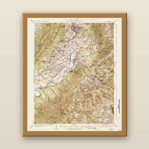 Swift Run Gap and the Shenandoah Topographic Map, 1937 — Framed — natural oak