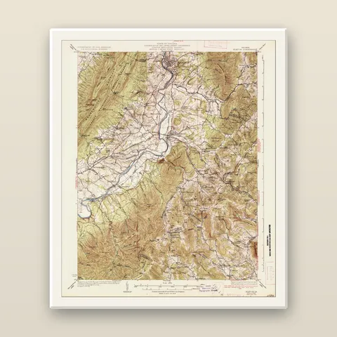 Swift Run Gap and the Shenandoah Topographic Map, 1937 — Framed — white